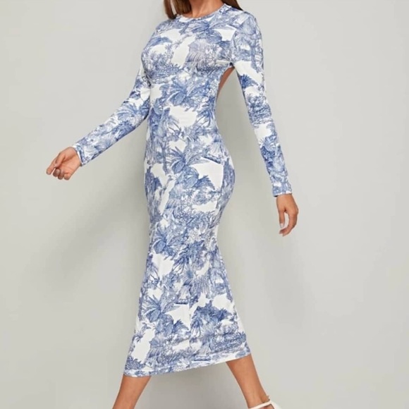Dresses & Skirts - Landscape Print Backless Bodycon Dress